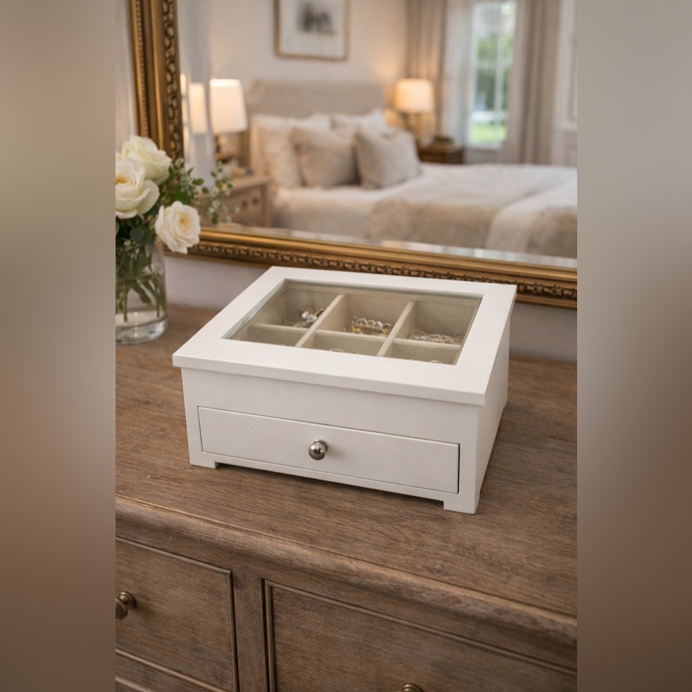 Glass-Top | Linen Interior | Curated Home Styling Boutique Jewelry Organizer EUC